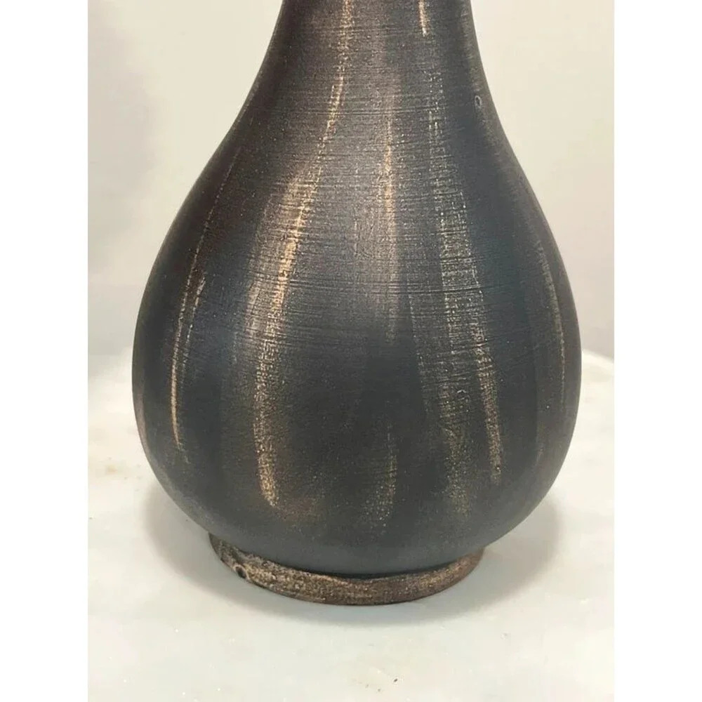 Black Ceramic Vase Antique Gold Distressedo Gothic Whimsigoth Decor